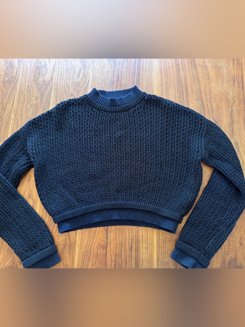 Silence + Noise Anthropologie Cropped Cotton Knit Sweater Black and Navy EUC  XS